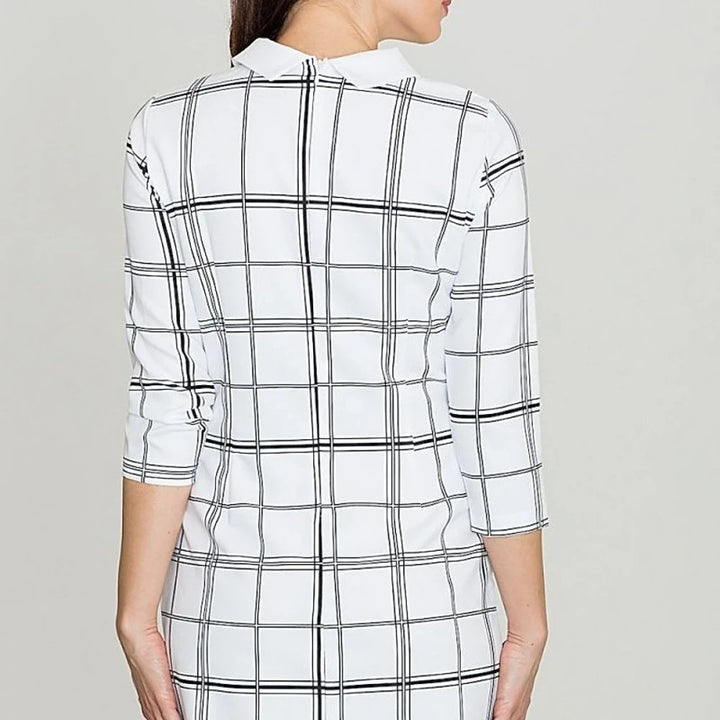 Geometric Check Midi Dress with Collar
