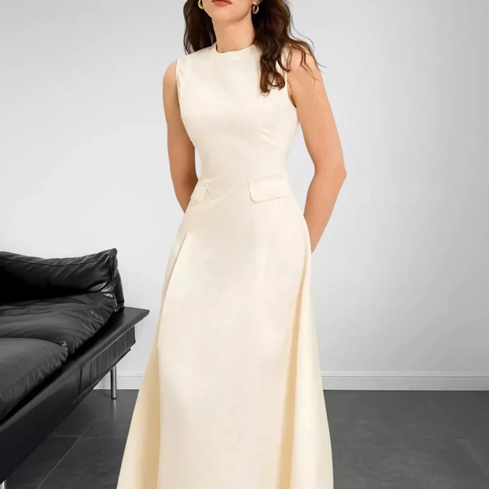 Sleeveless A-Line Midi Dress with Pockets