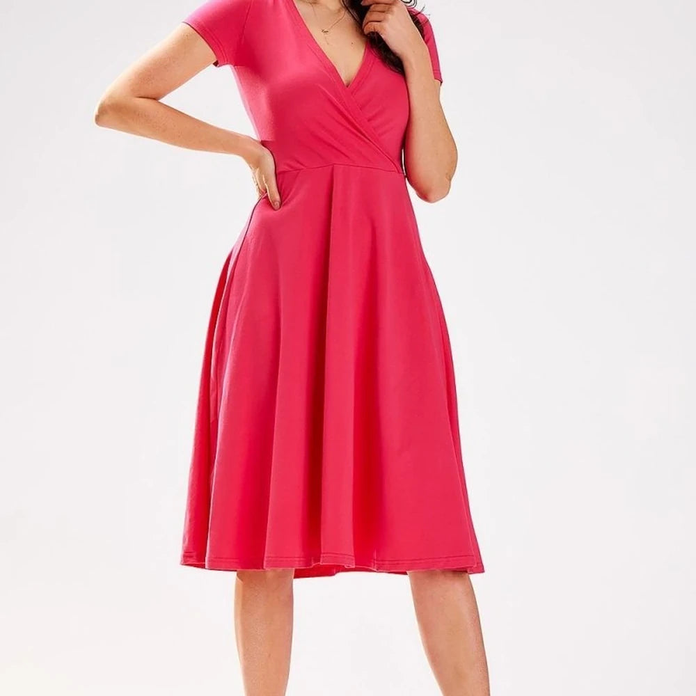 Midi Dress Envelope Neckline Short Sleeves