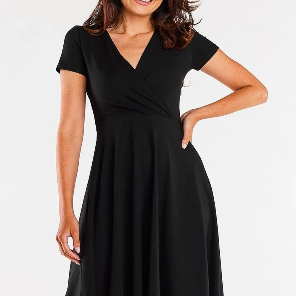 Midi Dress Envelope Neckline Short Sleeves
