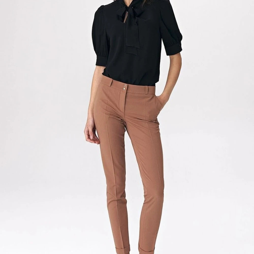 Brown Viscose Blouse with Tie Neck