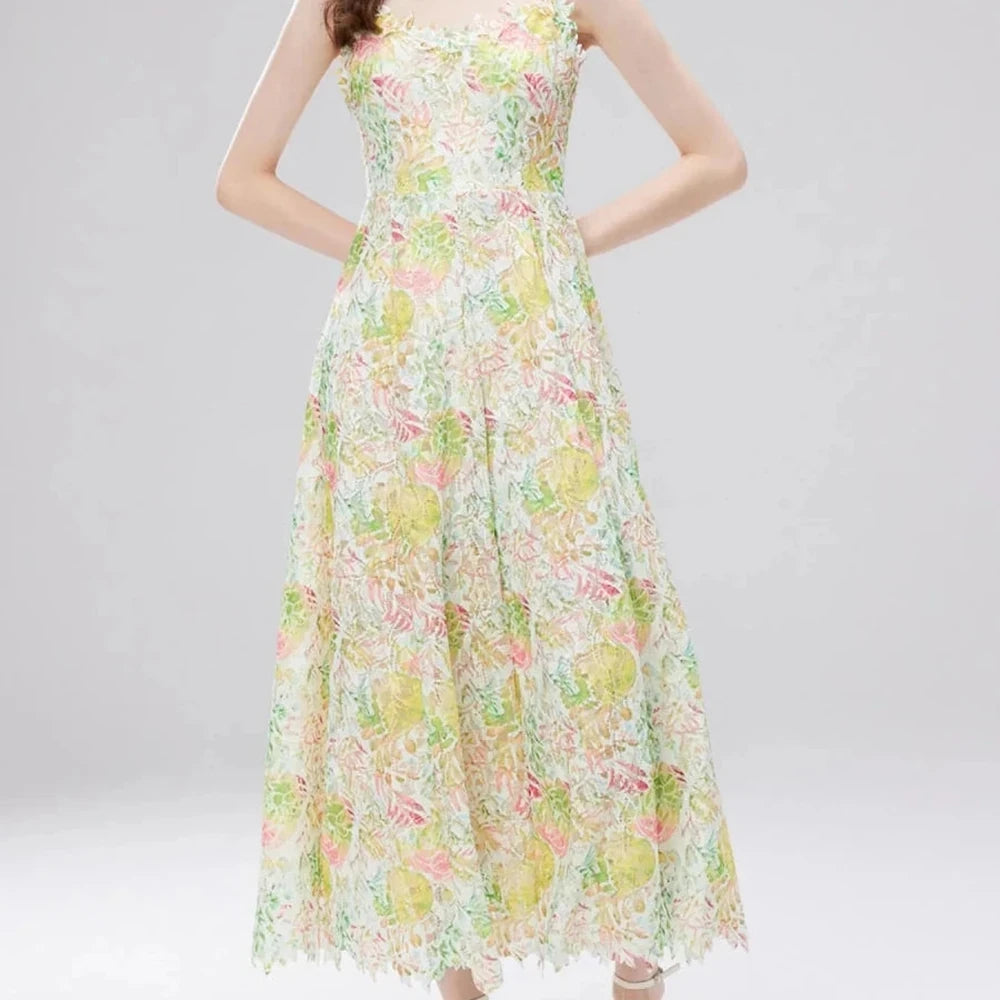 Floral Lace V-Neck Midi Dress