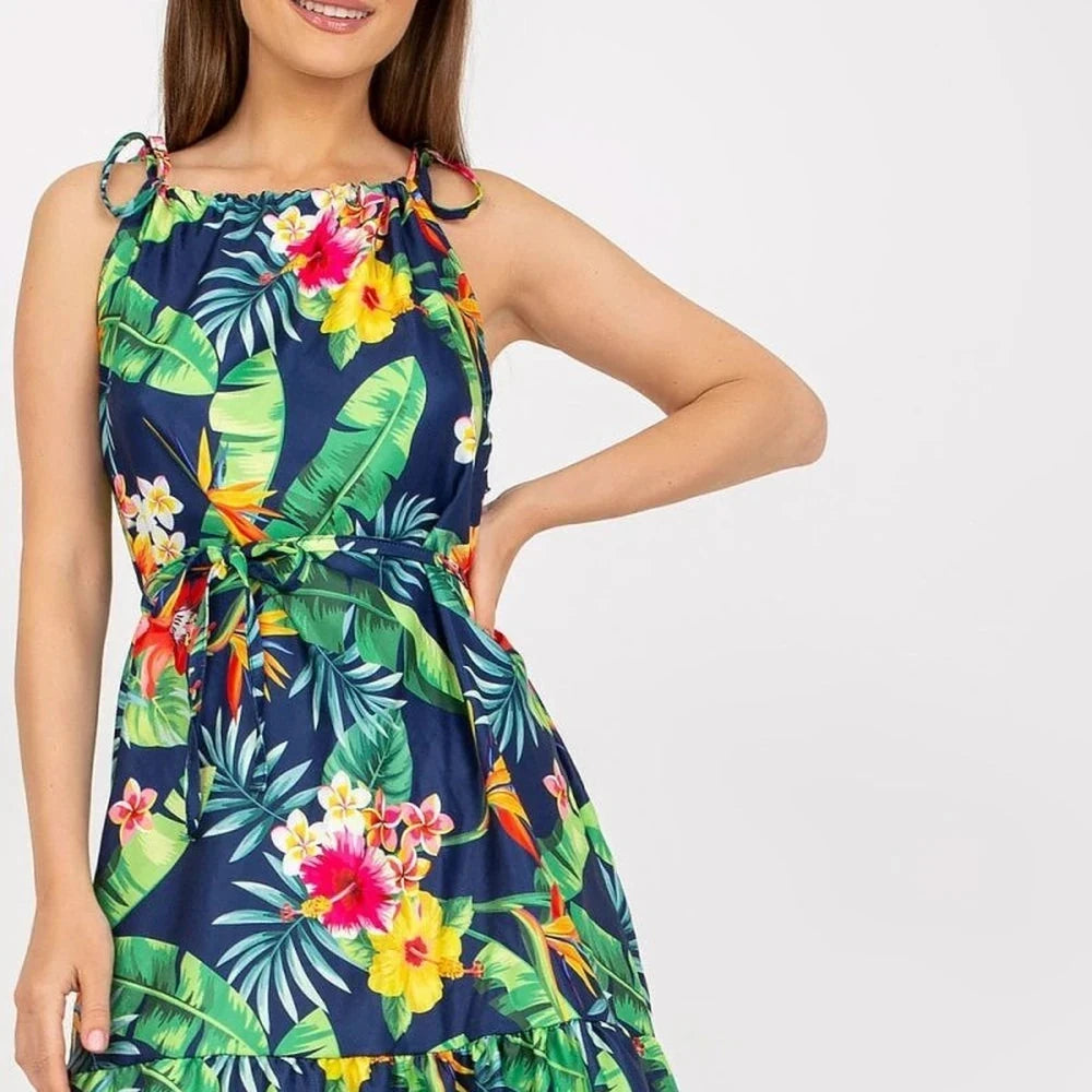 Summer Print Dress with Tied Straps