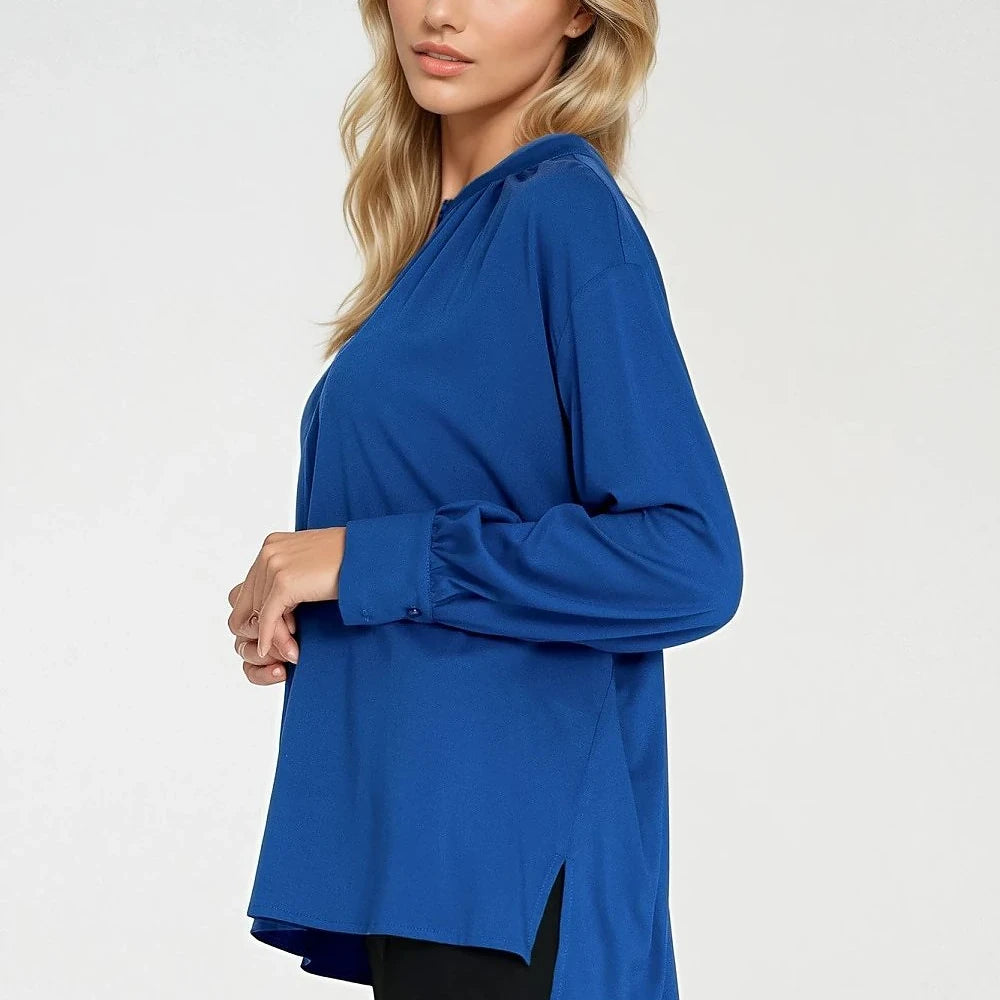 Viscose Loose Blouse with Teardrop Neckline