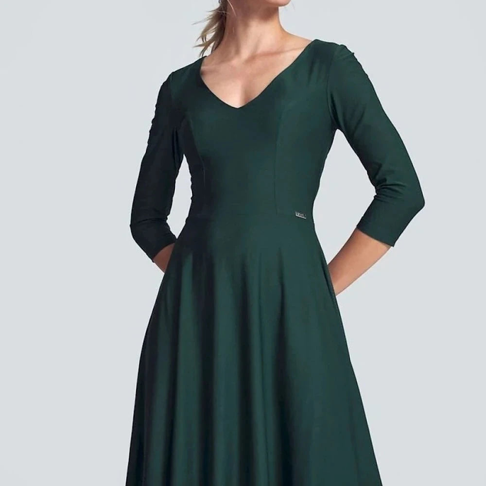 Black Midi Cocktail Dress with 3/4 Sleeves