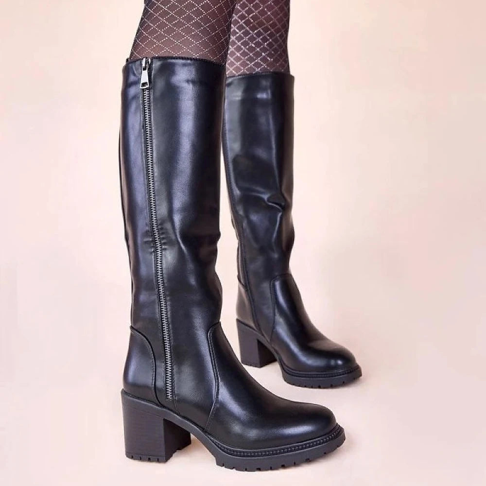 Black Leather Heel Boots