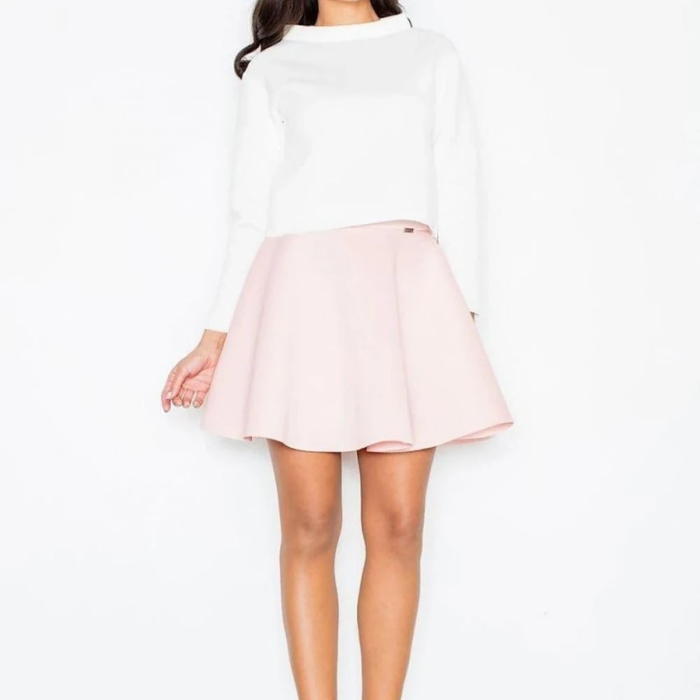 Pink Polyester Mini Skirt with Laser Cut Bottom