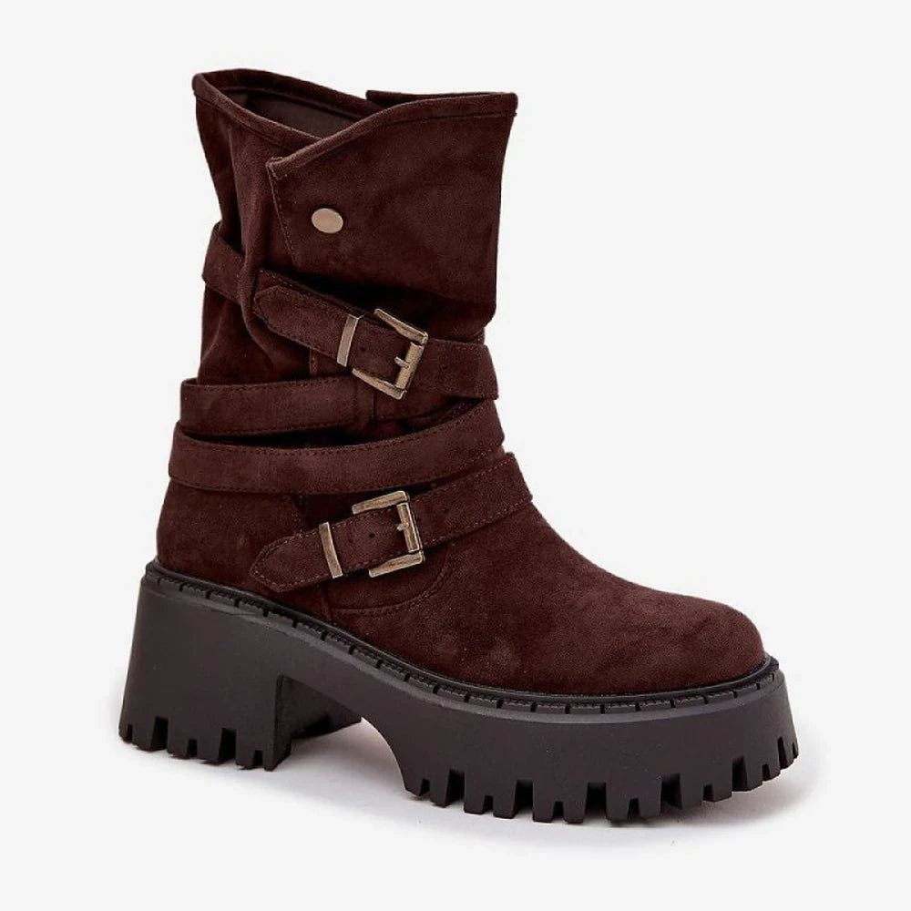 Women's Eco Suede Ankle Boots with Chunky Heel