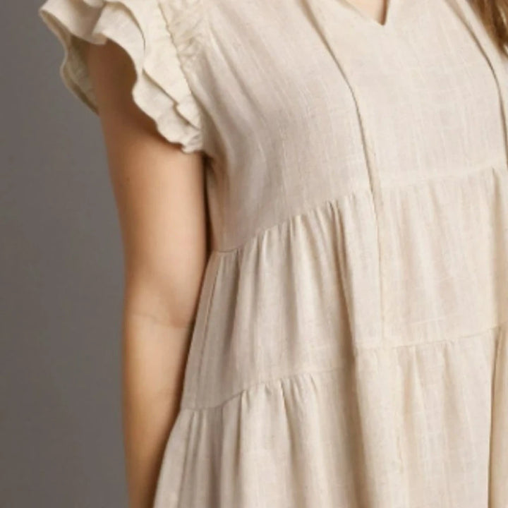 Umgee Full Size Linen A-line Tiered Mini Dress Plus Size