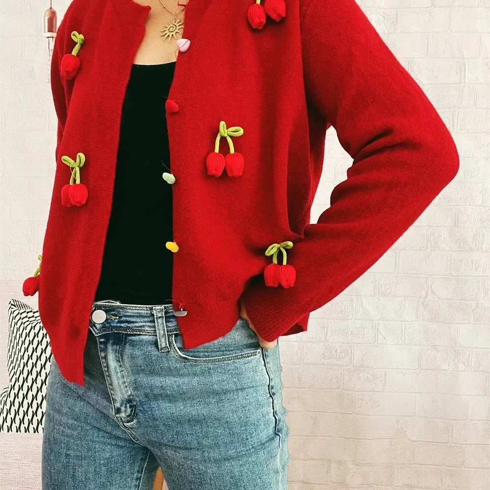 Flower Button Up Long Sleeve Cardigan