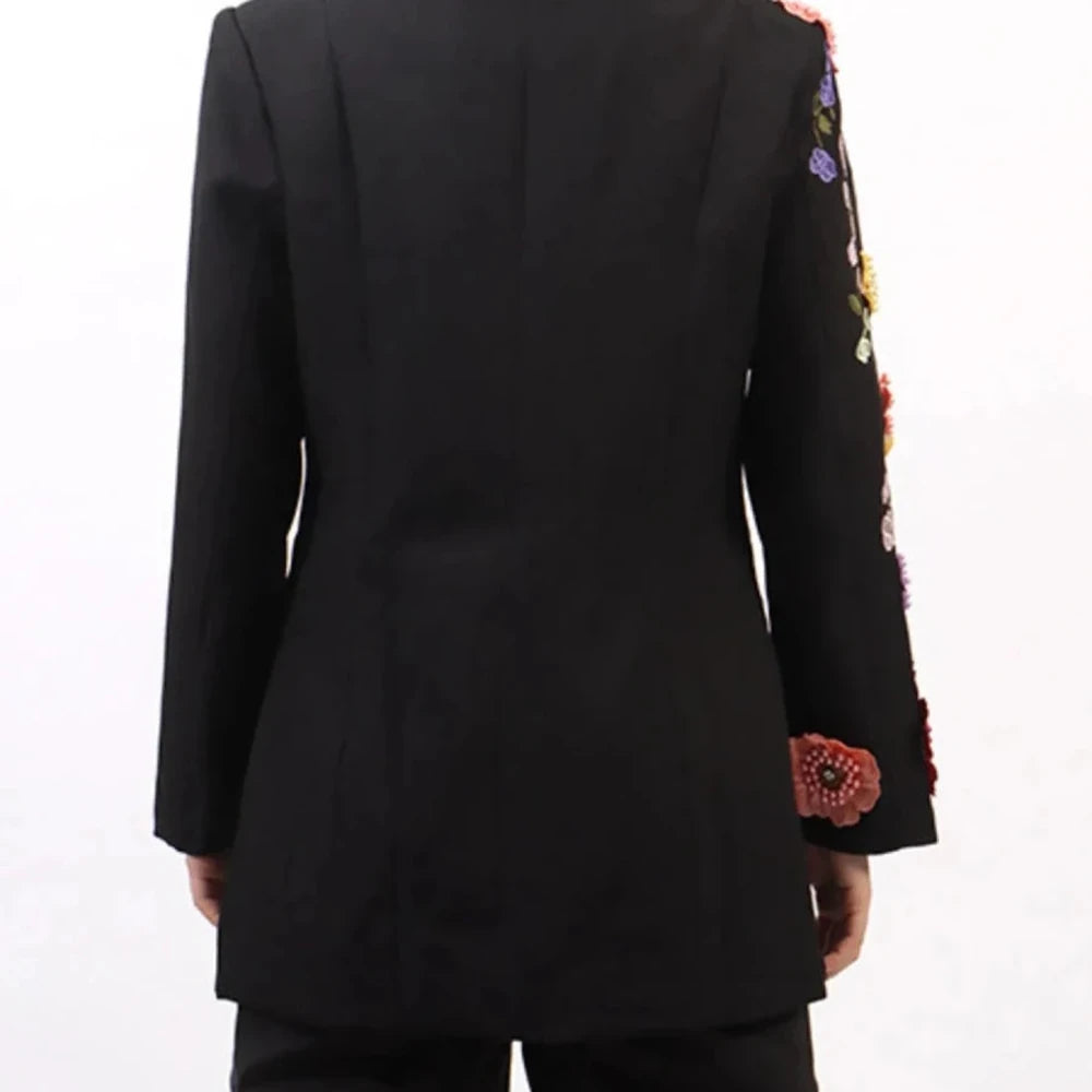 Pearl Detail Blazer with Flower Lapel
