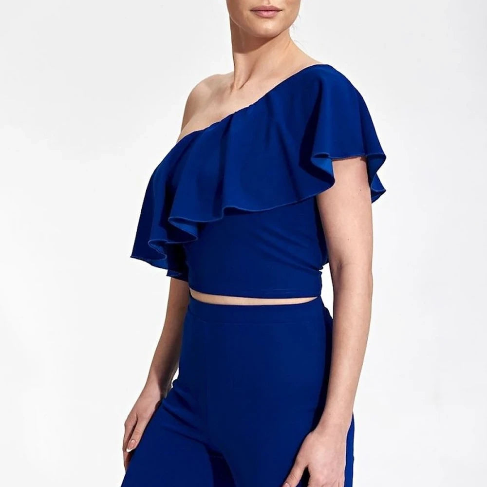 One-Shoulder Ruffle Crop Blouse