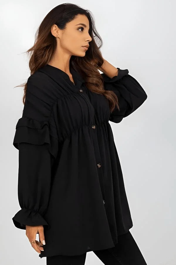 Green long sleeve shirt with ruffles