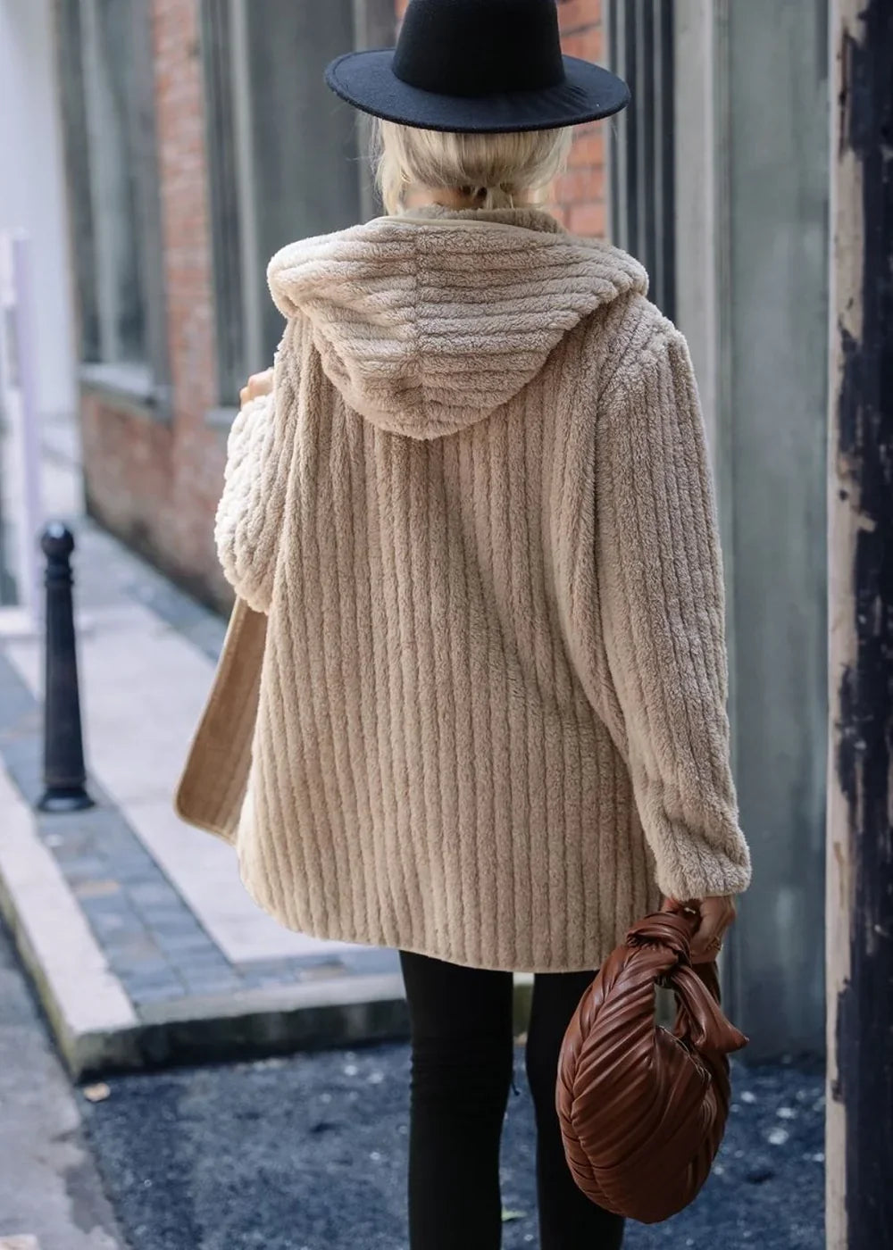 Wine open front hooded coat