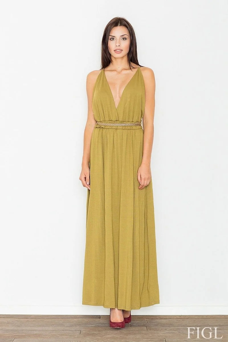 Green knit cocktail dress with gold lacing