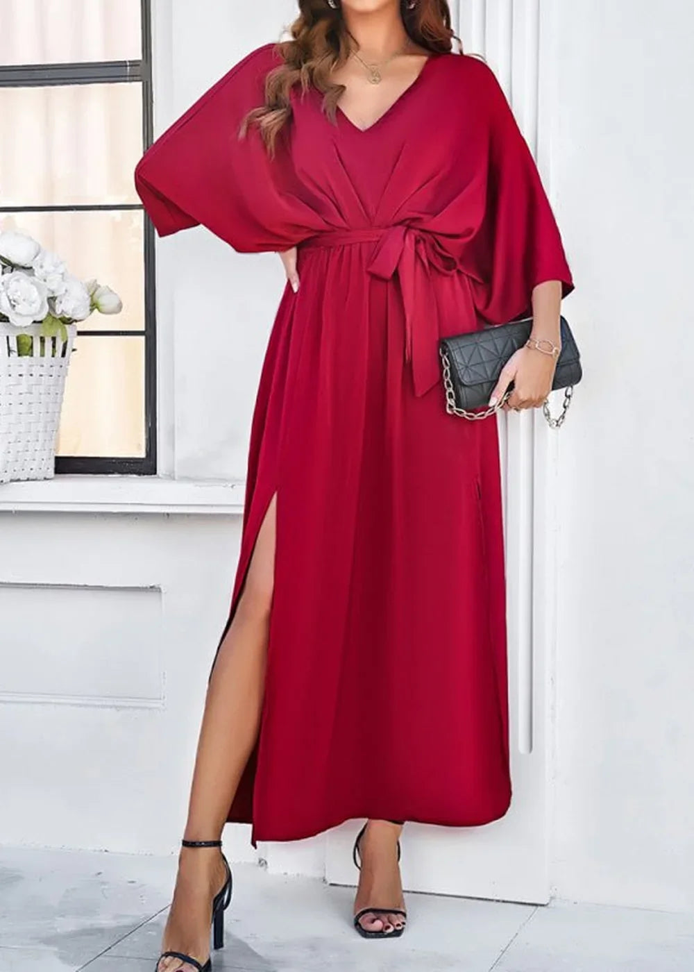 Champagne V-neck loose dress
