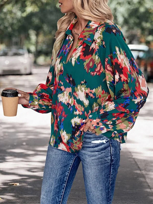 Women's printed button-up shirt