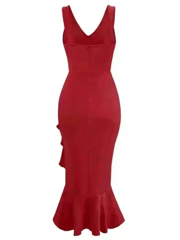 Pink V-neck ruffled hem dress