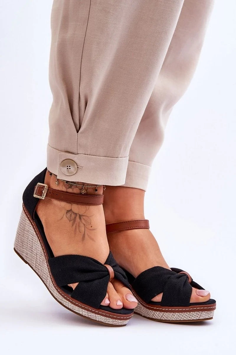 Navy blue heeled sandals with buckle strap