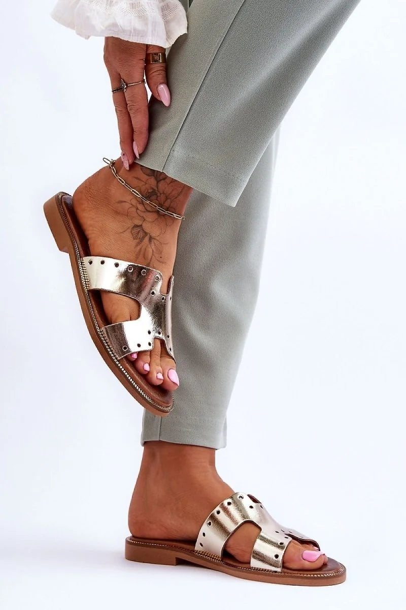 Women's Leather Flip-Flops with Flat Heel