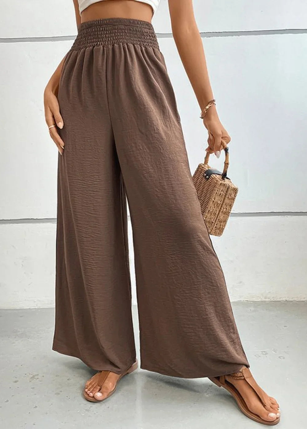 Brown flared wide-leg pants