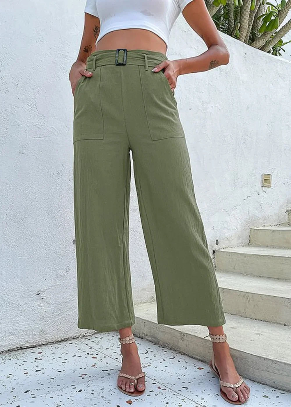 Red casual wide-leg pants