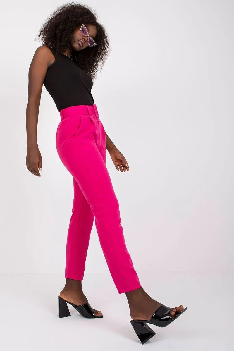 Blue high-waisted trousers with belt