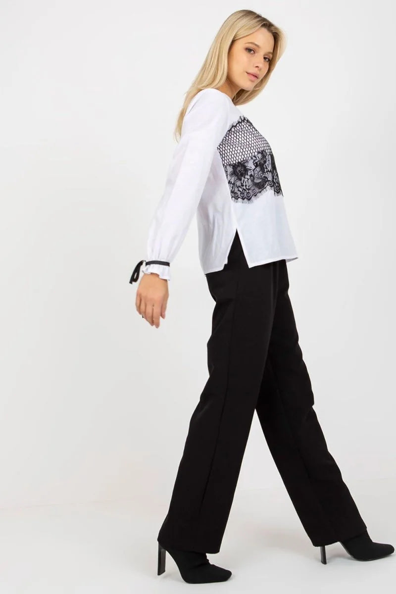Blue cotton blouse with lace detailing