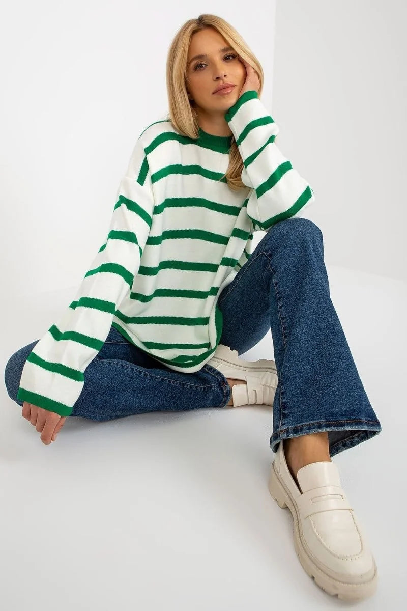 Pink loose knit sweater with stand-up collar