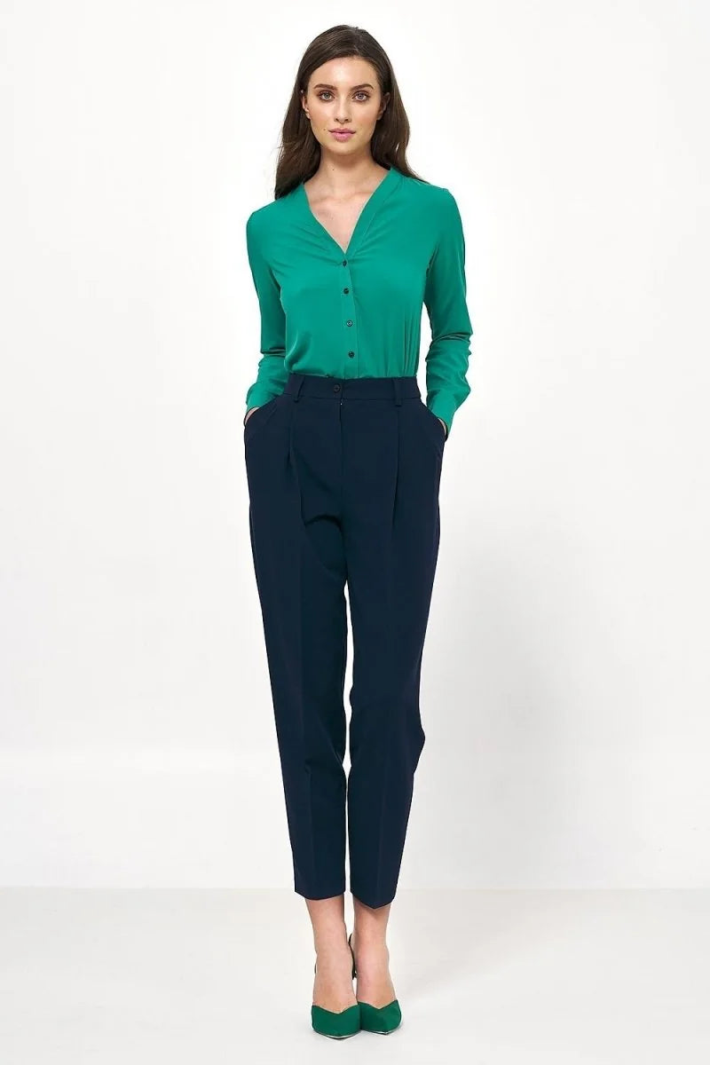 Green high-waisted balloon pants