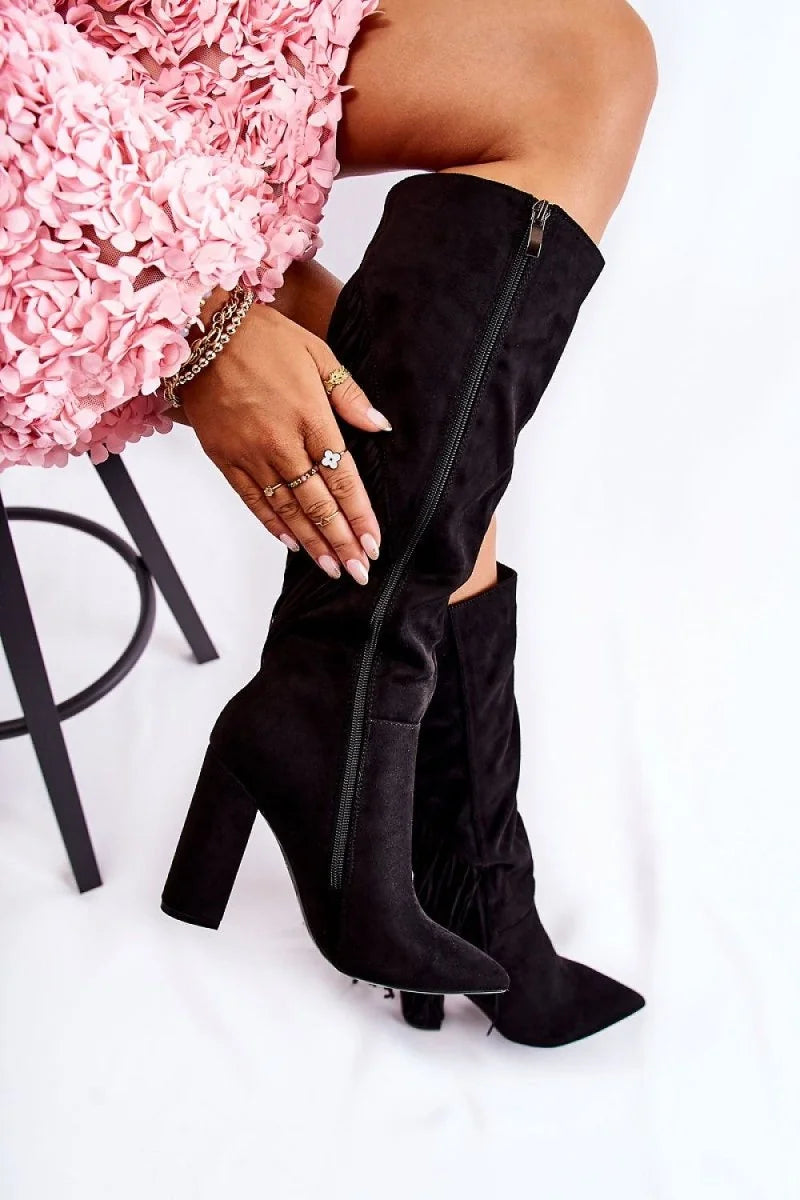 Black Eco-Suede Heel Boots