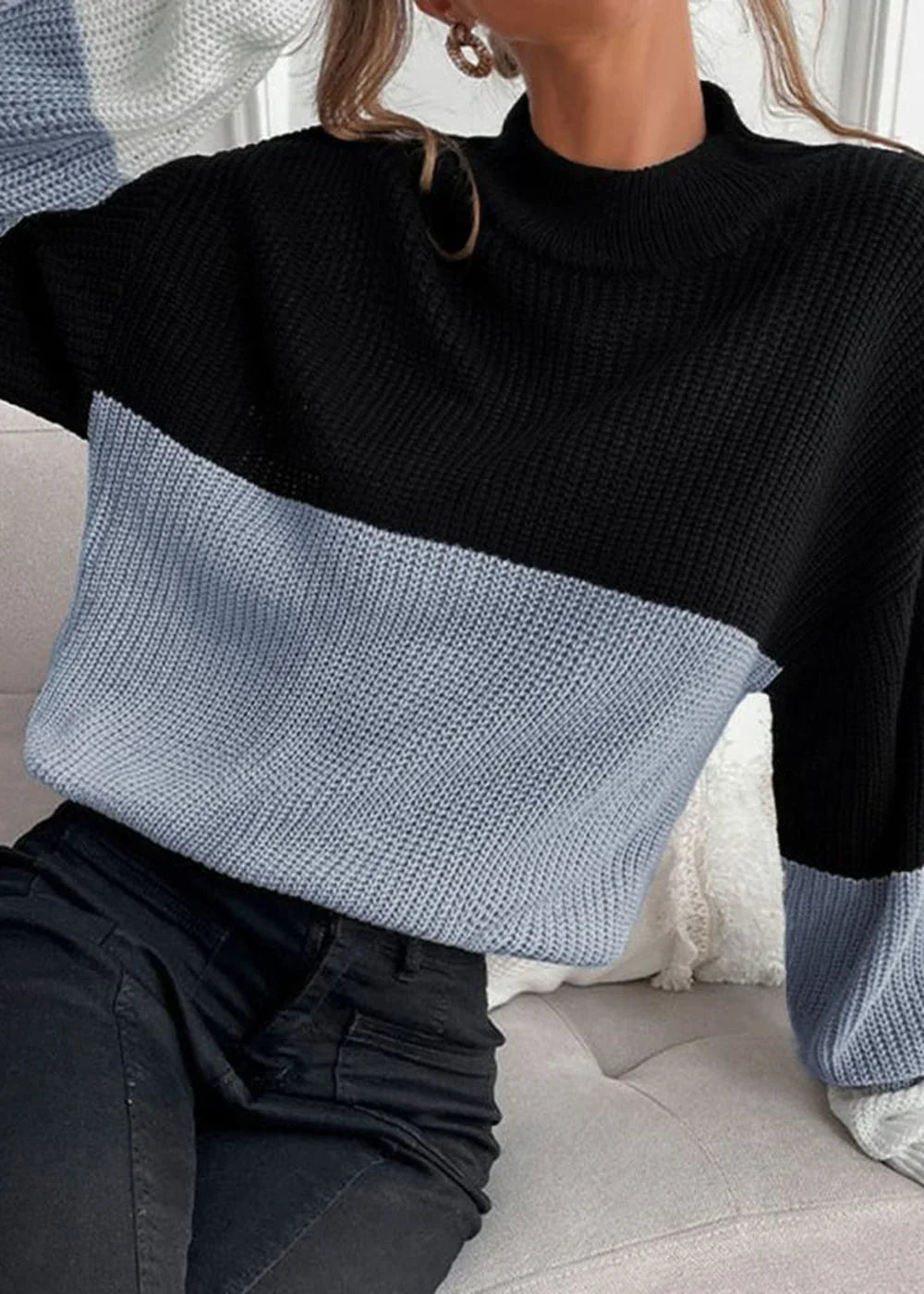 Color Block Long Sleeve Turtleneck Sweater