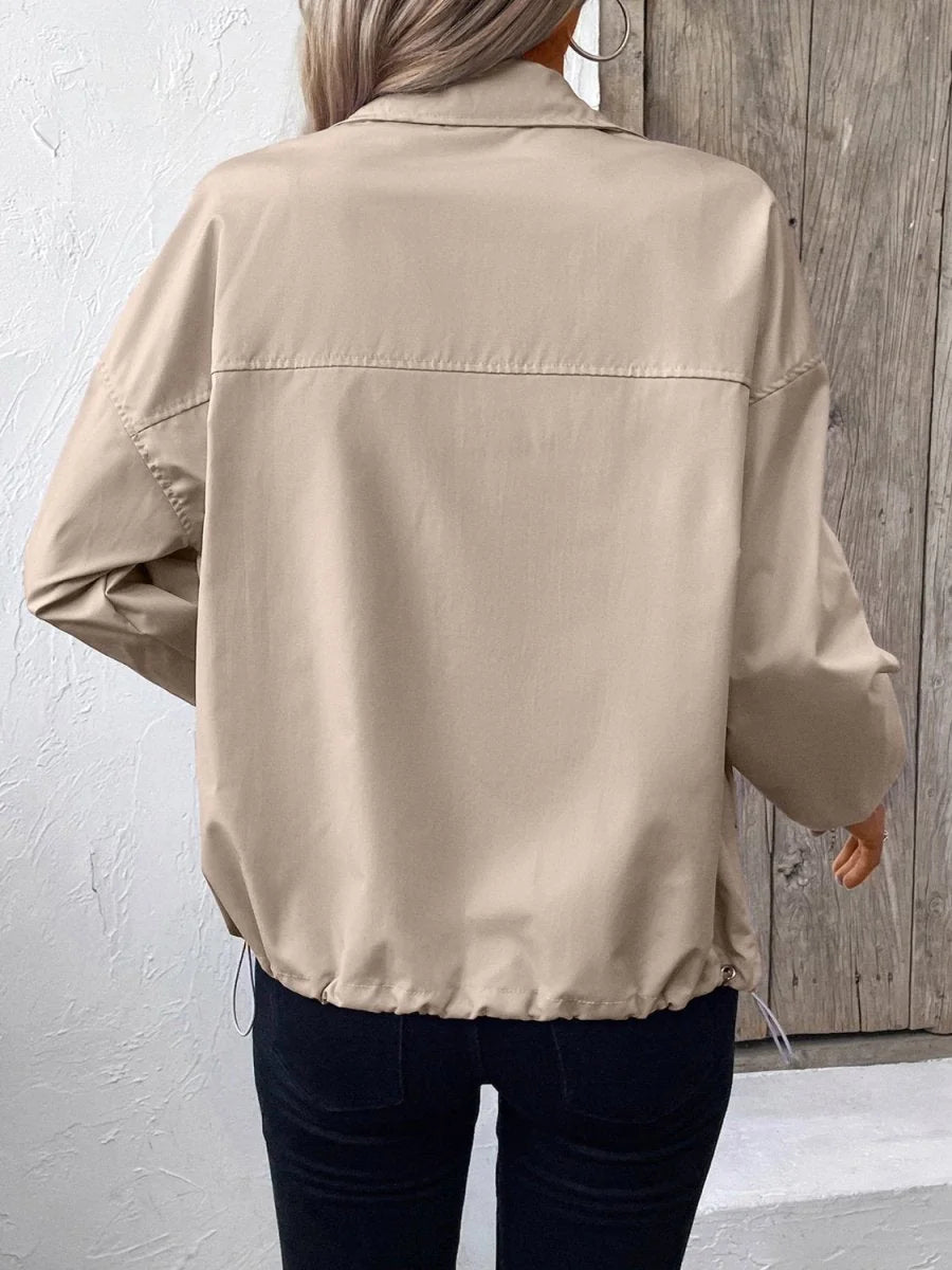 Army green zip-up long sleeve jacket with pockets