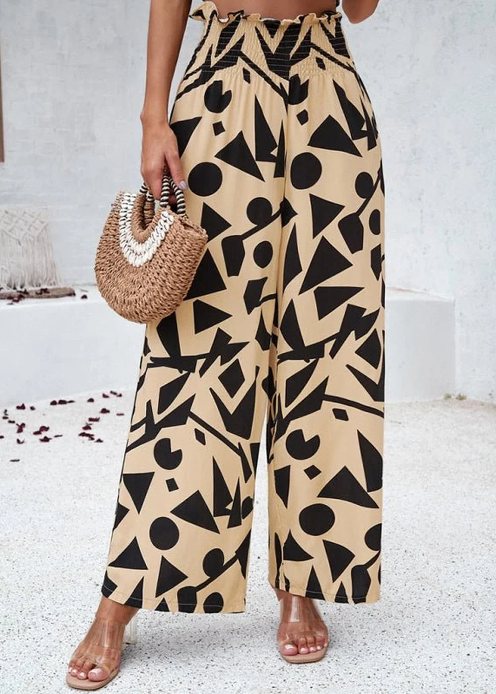 Black geometric print loose trousers