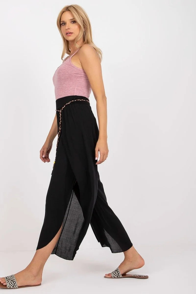 Beige high waist trousers with decorative tie