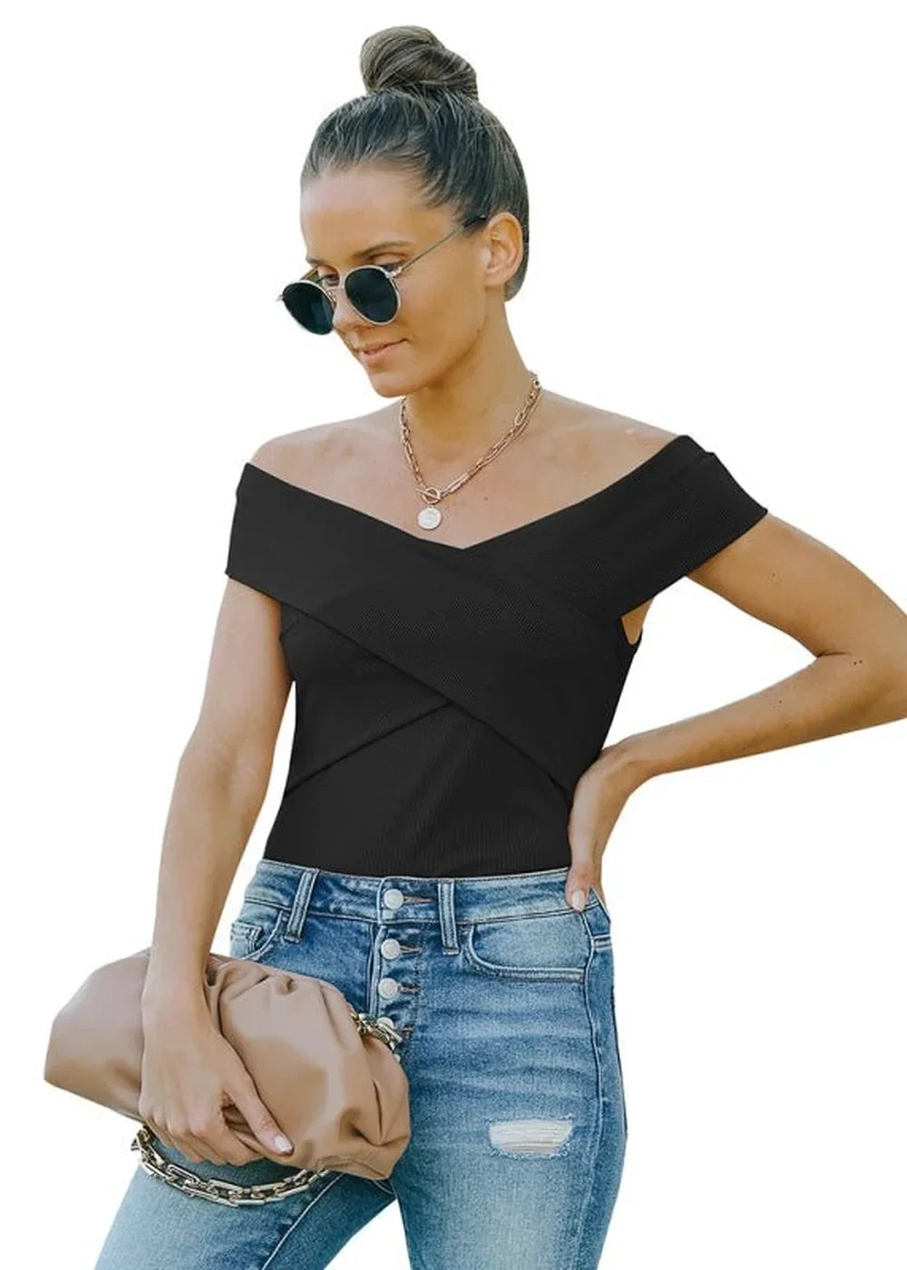 Cracker khaki off-shoulder skinny top