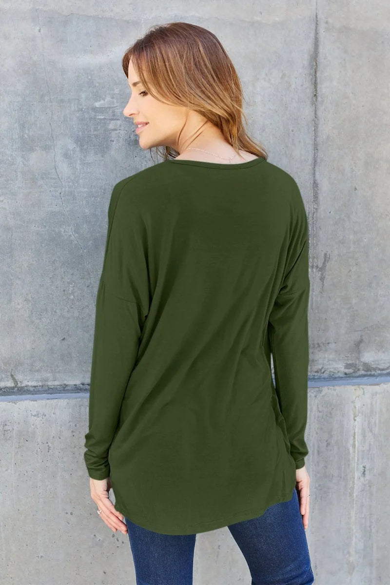 Sky Blue Round Neck Dropped Shoulder T-Shirt