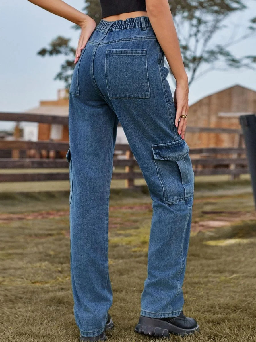 Light wash high waist cargo jeans