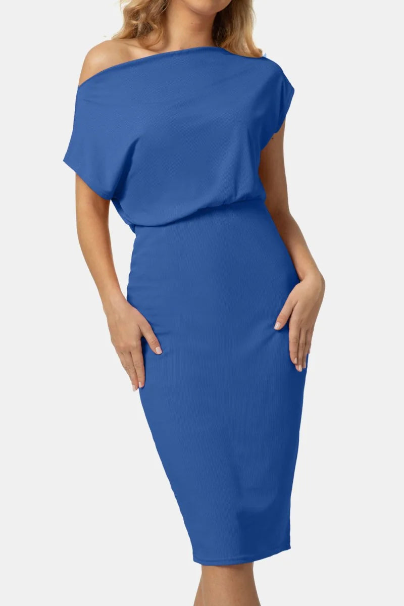 Turquoise boat neck knee-length dress