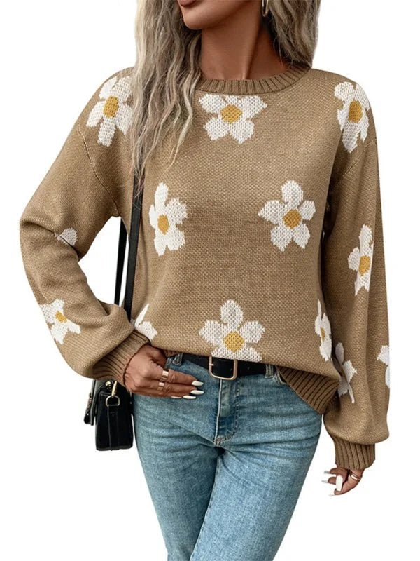 Close-up of the floral jacquard pattern on a sweater