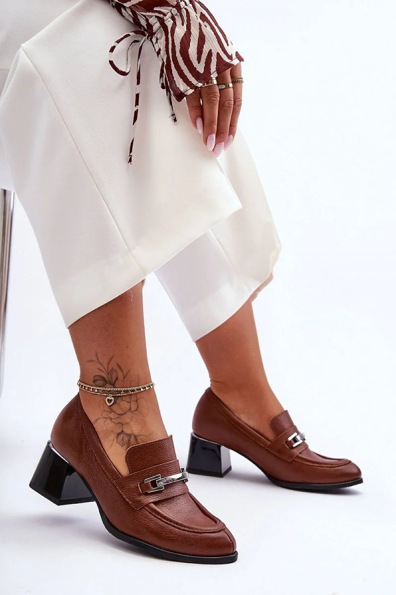 Comfortable Leather Pumps with Block Heel