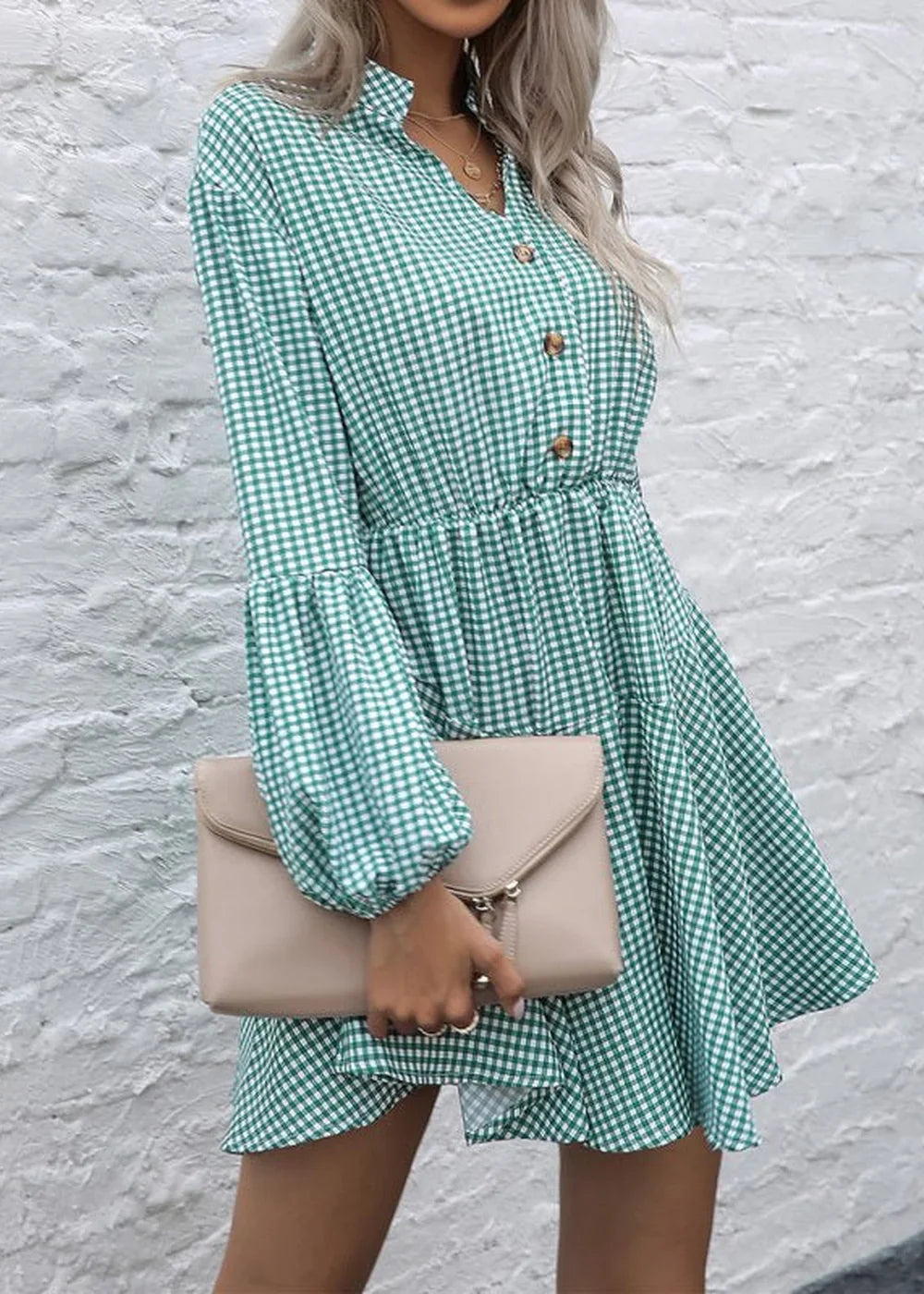 Khaki leopard print standing collar dress
