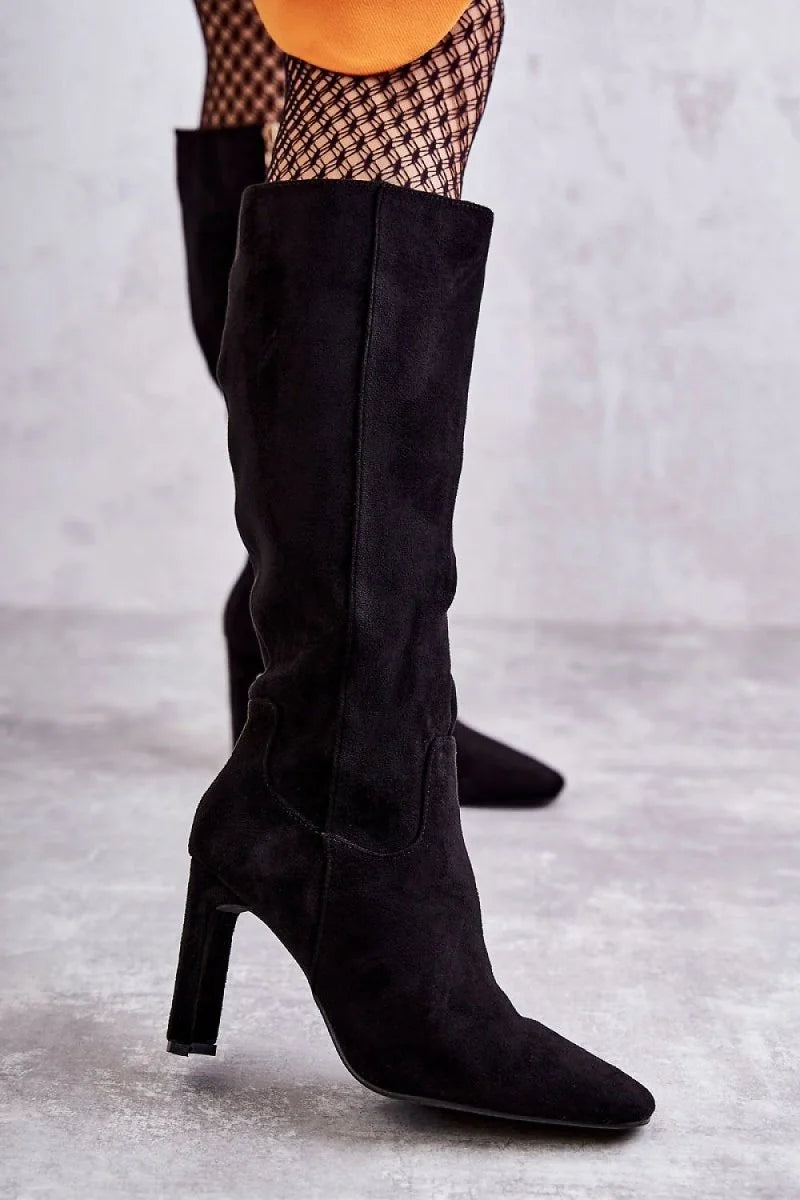 Knee-High Heel Boots with Side Zipper