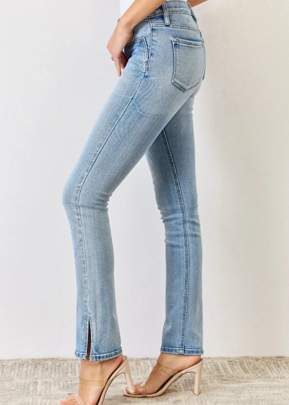 Close-up of distressed detailing on jeans