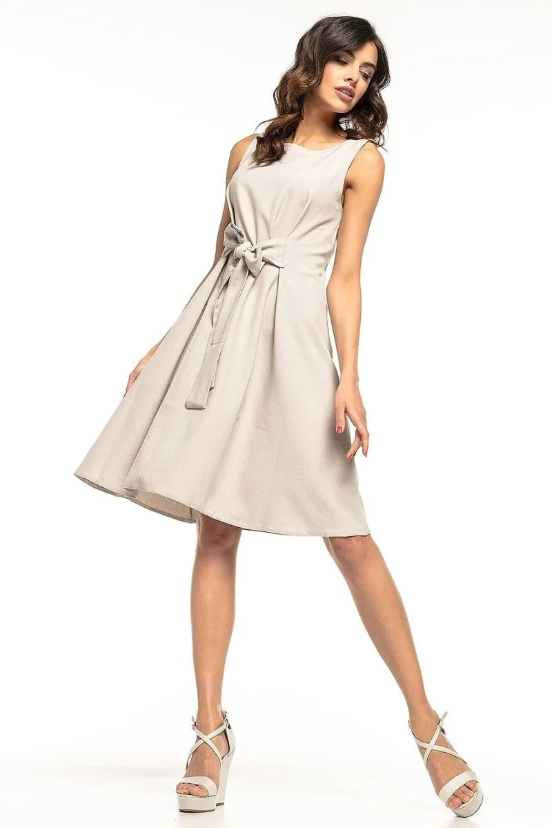 Detail of grey tie waist dress