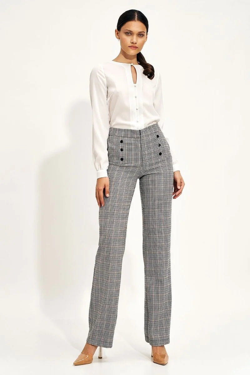 Black wide-leg trousers with checkered pattern