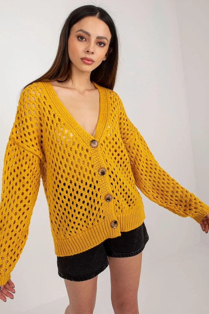 Pink openwork cardigan with buttons