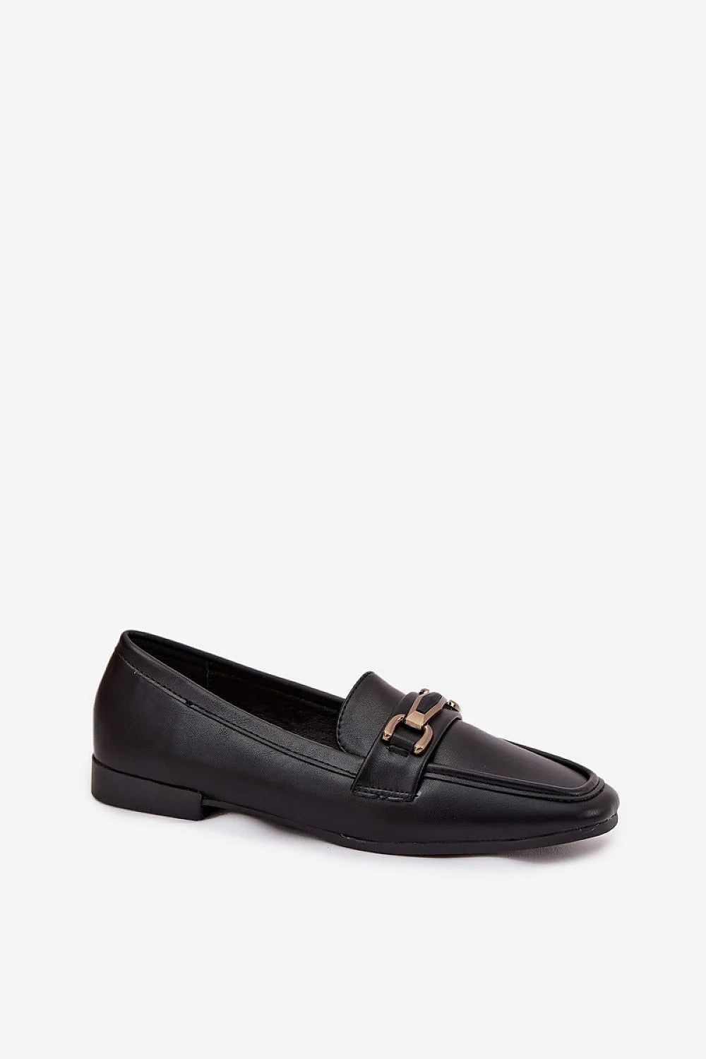 Black Faux Leather Flats with Low Heel