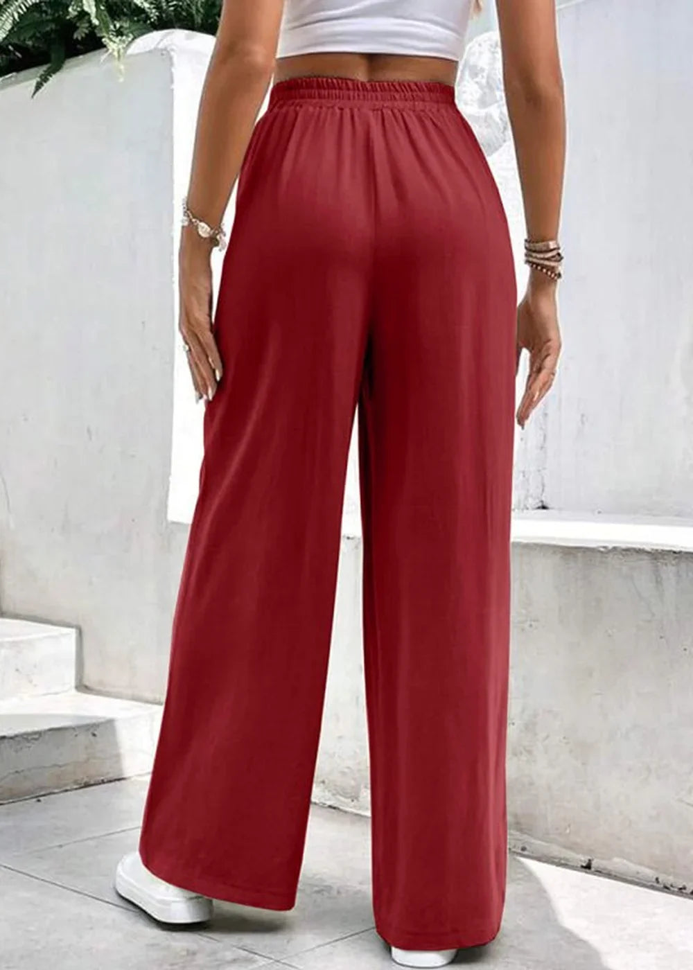 Purplish blue navy women's mid-waist straight leg casual trousers