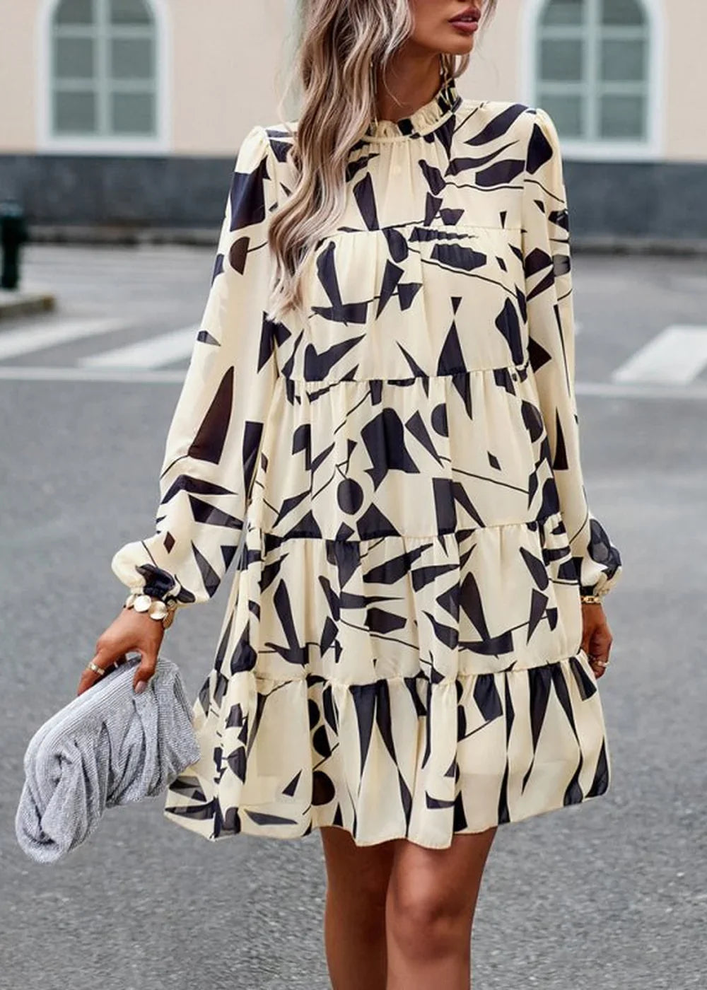 Cracker khaki floral print long sleeve midi dress